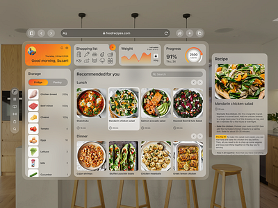AR/VR User Interface I Interactive kitchen platform 3d app apple branding dashboard dynamic widgets gesture control glasmorphism graphic design logo ui ux virtual reality vision pro visionpro vrar