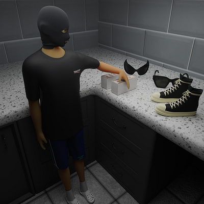 cooking in the kitchen balenciaga character modeling digital 3d fashion gallery dept money rick owens