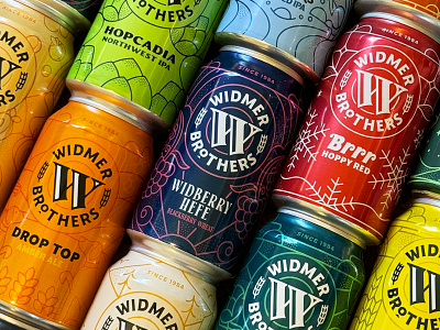 Widmer Brothers Brewing Beer Can Packaging Design beer beer can design brewing fish design hops line art monoline artwork packaging design packaging illustration portland salmon summer sunshine traditional design wheat widmer brothers brewing winter beer