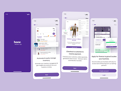 Onboarding - Honr Retailer App app design inventory inventory management payment retail retailers sales tool small businesses ui ui design ui designer uiux design uiux designer ux design ux designer