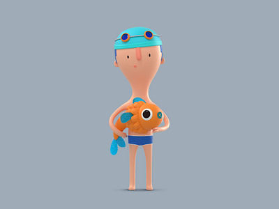 Child 3d 3dart 3dillustration c4d character child cute design fish friends illustration niño pez render vago3d