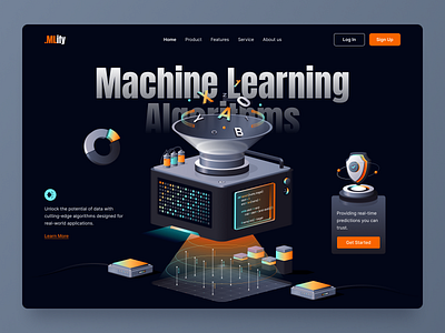 .MLify - AI Machine Learning Algorithms Header Website 3d ai algorithms artificial intelligence design futuristic graphic design hero illustration illustration isometric landing page machine learning ui ui ux web webdesign