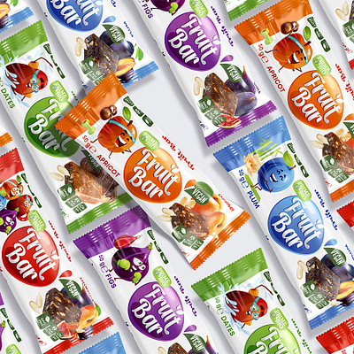 Fruit Bar. Packaging and Logo Design brand identity branding character fruit bar graphic design label design logo logo design packag packaging design snacks vegan food vibrant color