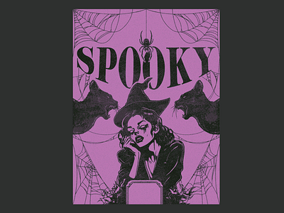 Spooky Season black cat cat flat design flat illustration graphic design halloween illustration illustrator monochromatic screenprint screenprinting spiderwebs spooky witch witchy