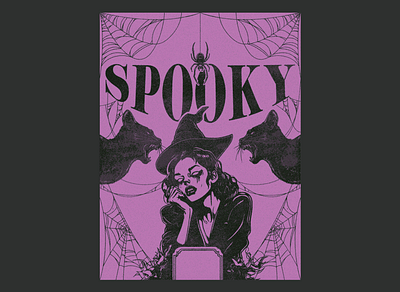 Spooky Season black cat cat flat design flat illustration graphic design halloween illustration illustrator monochromatic screenprint screenprinting spiderwebs spooky witch witchy