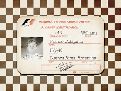 Vintage Formula 1 Driver Identification Card charles leclerc checked flag driver identification card f1 formula 1 franco colapinto george russell identification card lando norris pierre gasly vintage vintage f1 vintage formula 1