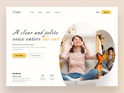 Headphone Landing Page Design branding creative design header headphone home page landing page modrn music pastel ui uxui web design website yellow