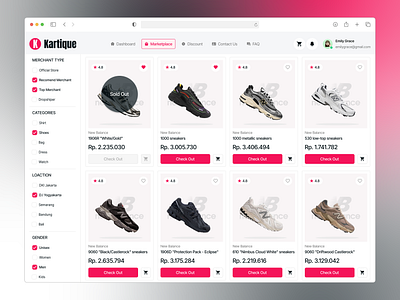 Kartique - Product Dashboard branding cart checkbox dashboard e commerce logo marketplace product shoes ui uidesign uxdesign