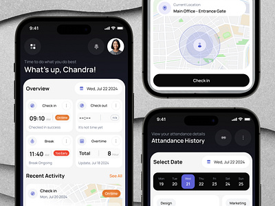 Smart Attendance App Design attendance attendance app attendance history attendance schedule calendar check in checkout date event location qr code scan qr schedule app
