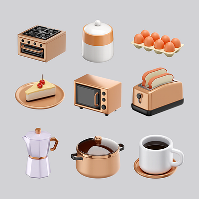 Kitchen Icons 3d blender 3d icons illustration low poly