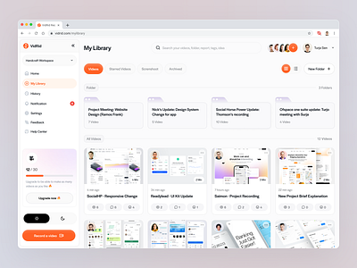 VidRid Recording Platform Webapp 2024 admin best product design clean style dashboard design live stream minimal design modern dashboard product design product design inspiration recording dashbaord recording platform saas saas clean style screen recording ui turjadesign ui video video recording webapp zoom