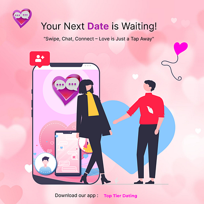 Dating app launching post graphic design ui