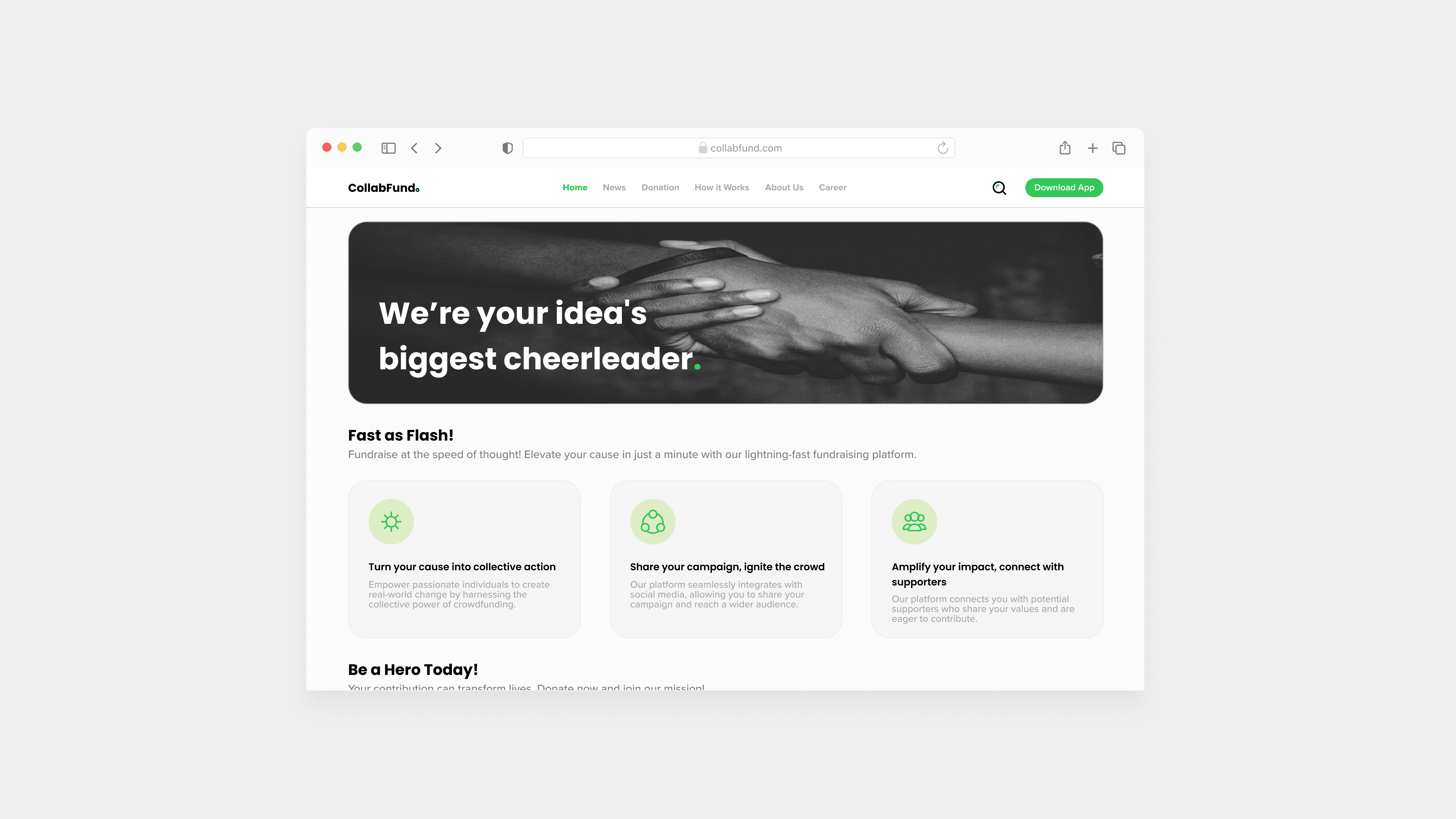 Day 32 - Crowdfunding crowdfunding dailyui design hero section lightmode macos nonprofit ui ux website