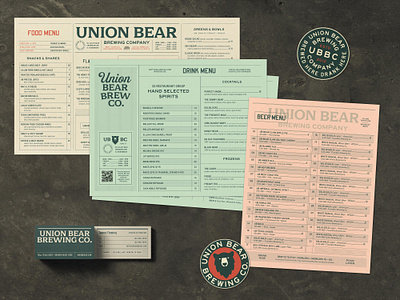 Union Bear Brewing Co. Menu Suite badge branding business cards logo menu design menus restaurant restaurant branding typography