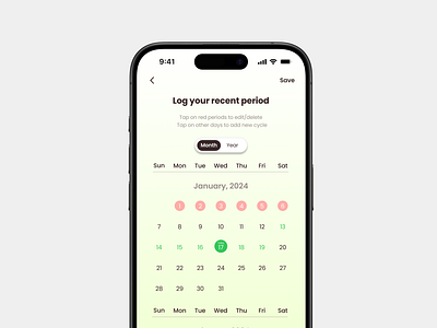 Day 38 - Calendar #DailyUI calender cycle tracking dailyui design green health app ios lightmode period ui ux