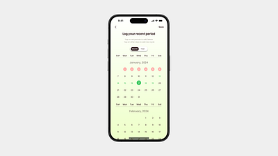 Day 38 - Calendar #DailyUI calender cycle tracking dailyui design green health app ios lightmode period ui ux