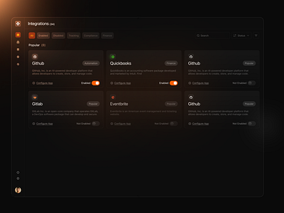 Dark Mode Integrations clean components configuration dark dark mode dark theme design details integrations interface minimal product saas settings tracking ui ui design ux ux design web