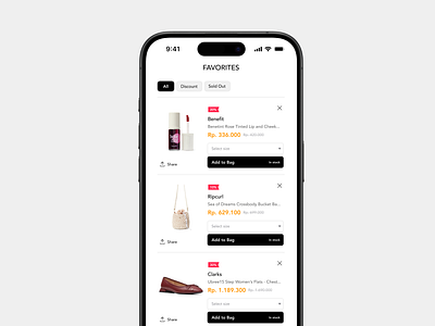 Day 45 - Favorites #DailyUI app dailyui design ecommerce favorites ios lightmode ui ux women fashion