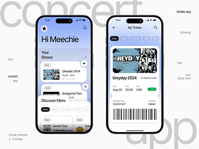 Ticket concert mobile app booking ticket design layout mobile app mobile design music concert typography ui user interface ux web design