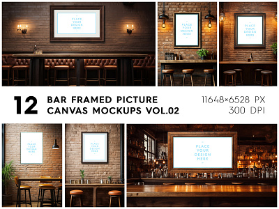 12 Bar Framed Canvas Picture Mockups Vol.02 bar bar canvas mockup bar framed picture mockup bar picture mockup canvas canvas mockup download framed mock up mockup picture picture mockup