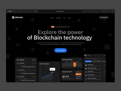 XCHAIN – Blockchain Explorer Landing Page blockchain crypto design motion graphics scroll animation ui user experience user interface ux web3