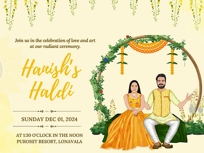 Haldi Ceremony Personalized Invitation💛 caricature ccaricature digit graphic design illustration save the date wedding wedding invite wedding save the date wedding