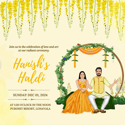 Haldi Ceremony Personalized Invitation💛 caricature ccaricature digit graphic design illustration save the date wedding wedding invite wedding save the date wedding