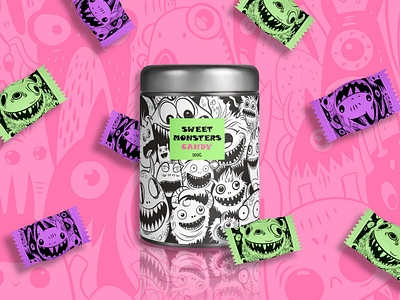 Packaging design "Sweet monsters candy" branding design graphic design illustration lineart linedrawing packagingdesign