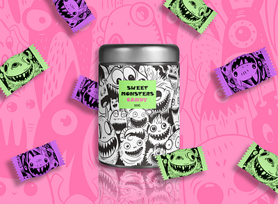 Packaging design "Sweet monsters candy" branding design graphic design illustration lineart linedrawing packagingdesign