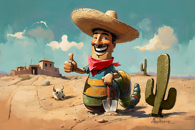 THE WORM 2d art character character design concept digital painting illustration sketch sombrero storyboard worm