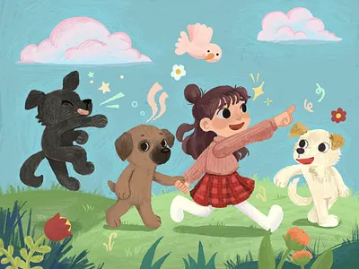 Childhood friends animal art art children book digital art digital drawing digitalart dog drawing drawing illustration