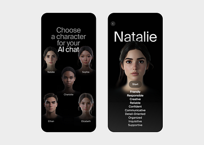 Personalized character for AI Chat ai artificial intelligence character chat concept ui ux