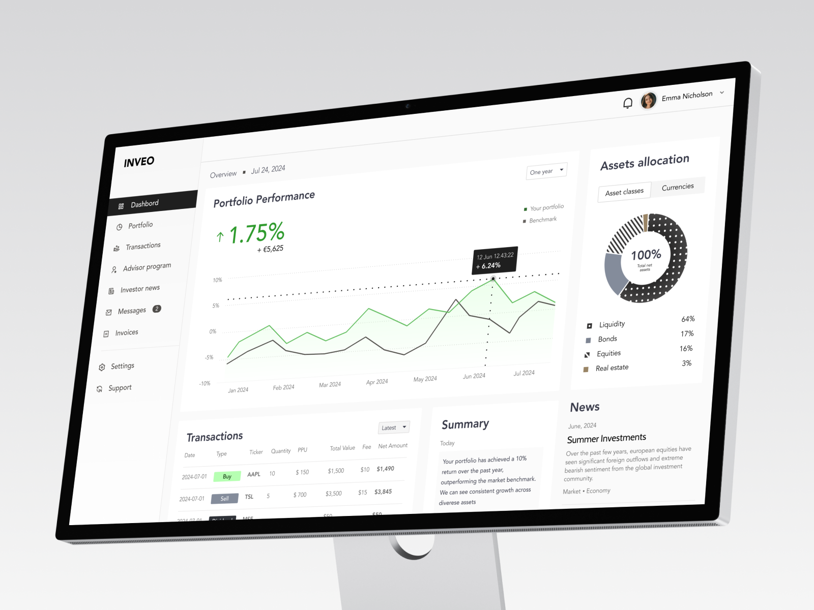 Example of Inveo — investment app