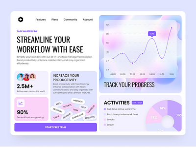 Task Master Pro Website activities business figma manager productivity progress project report task task manager team ui users ux web design work workflow