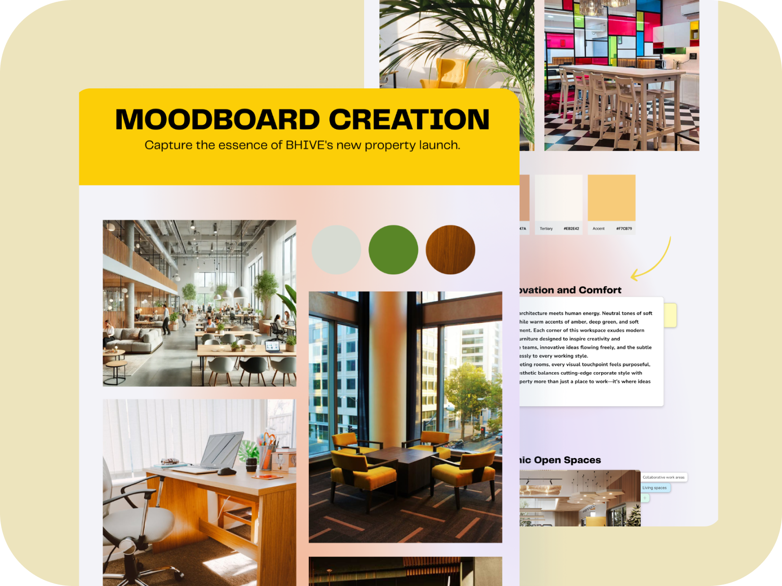 Elevating Workspaces: BHIVE Property Launch Moodboard branding design graphic design illustration moodboard motion graphics typography ui