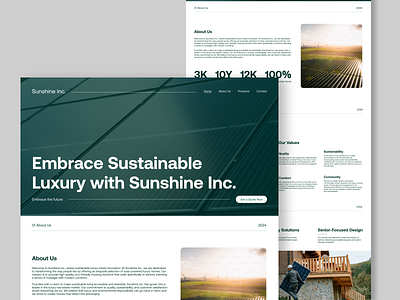 Sunshine Inc - Solar Panel Company Landing Page clean design landing page luxury homes solar solar energy solar homes sustainability sustainable ui uiux web design