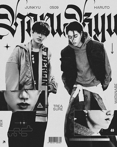 Treasure Haruto x Junkyu (Harukyu) Poster Design adobe photoshop aesthetic black white black and white design designer graphic design graphic designer haruto junkyu kpop kpop edit poster poster design posters retro treasure typography vintage y2k