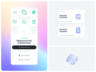 3D Shapes onboarding 3d 3d icon 3d objects app branding design system figma framework glassy icon mobile onboarding shapes ui ui astra web app