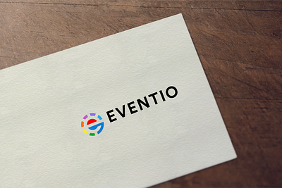 The logo named "Eventio" has been designed by Ansysoft adobeillustrator audience communication enthusiasts and professionals logo design minimizing stress one stop shop personalized suggestions pinterest primary audience shoppable tech savvy trend conscious visualize