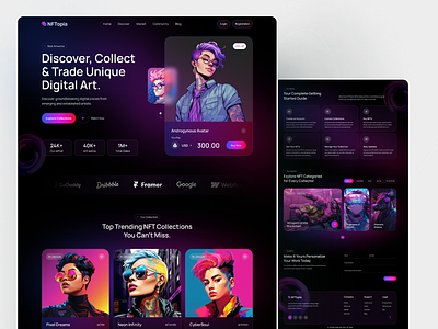 NFT Marketplace Website design free download blockchaindesign cryptoart cryptodesign darkthemeui digitalart interactiveui landingpagedesign marketplaceui modernui nftcollections nftmarketplace nftminting tokenizedart ui uiuxdesign web3design