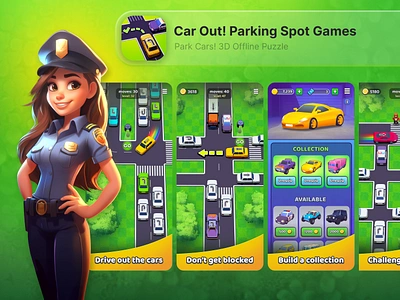 ASO Design for Car Out! game 3d app app store aso branding car car out game graphic design illustration ios logo parking police puzzle road sorting sport car ui vector