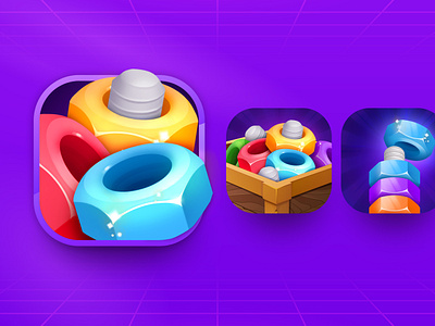 Icons design for Nut Sort: Color Sorting Game android app app store aso bolt design game graphic design icon illustration ios logo nut nuts puzzle sorting ui vector