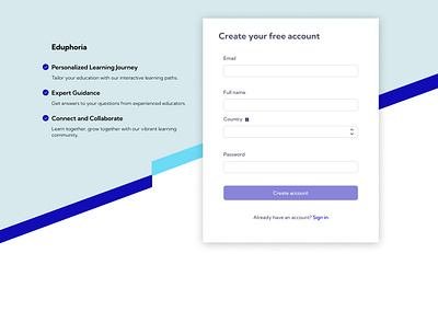 Sign up page: Eduphoria, personalized learning journey ui web design webpage