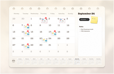 Post schedule - calendar - SaaS calendar date graphic design month noise note paper saas schedule shadow skeumorphism