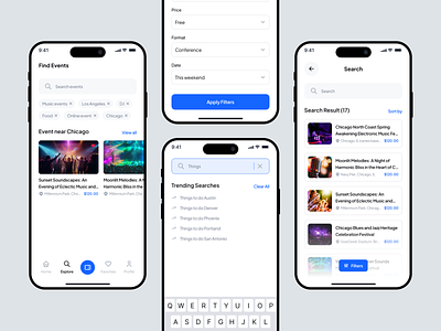 Event Finder and Booking Ticket App app booking concert date event event app event finder event ticket event ticketing app events festively minimalist mobile app mobile design mobile ui modern party schedule ticket ticket booking