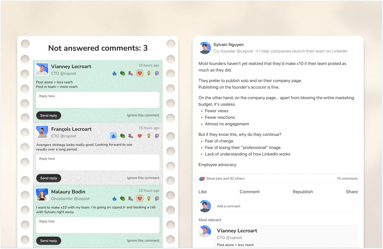 Reply LinkedIn comments - SaaS button comments icon input linkedin noise saas shadow ui