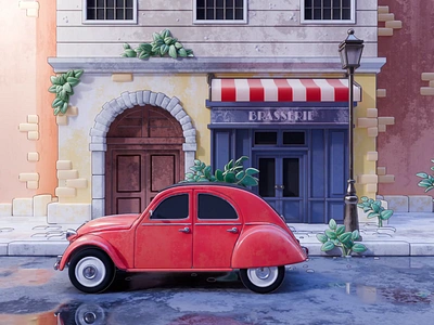 French Street Tutorial 3d blender car citroen diorama france illustration render road street vehicle