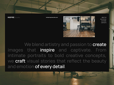 INSPIRE studio Landing page design landing page minimal studio typography ui ux uxresearch web design