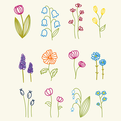 Hand illustration of a set of cute delicate plants flowers for d app branding design graphic design illustration logo typography ui ux vector