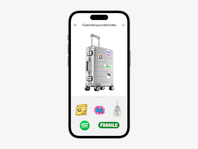 customize your cabin trolley with stickers | interaction app button figma icons interaction ios iphone mockup prototype sticker ui